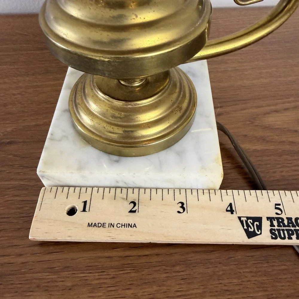 Vintage Brass Marble Table Lamp Candle Style Hollywood Regency Accent